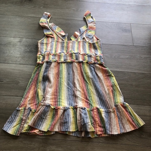 Saylor Alma Stripped Rainbow Smocked Ruffle Boho 100% Cotton Dress Womens XL - Picture 10 of 10